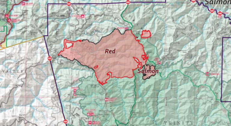 Red and Salmon Fires Burn Together Above Red Cap Lake - Redheaded Blackbelt