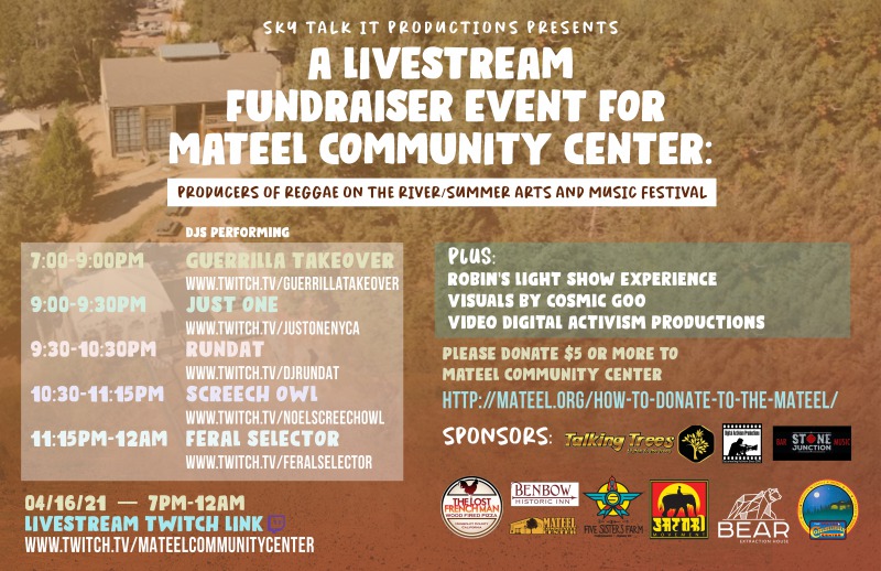 Livestream Fundraiser Event For Mateel Community Center April 16th on