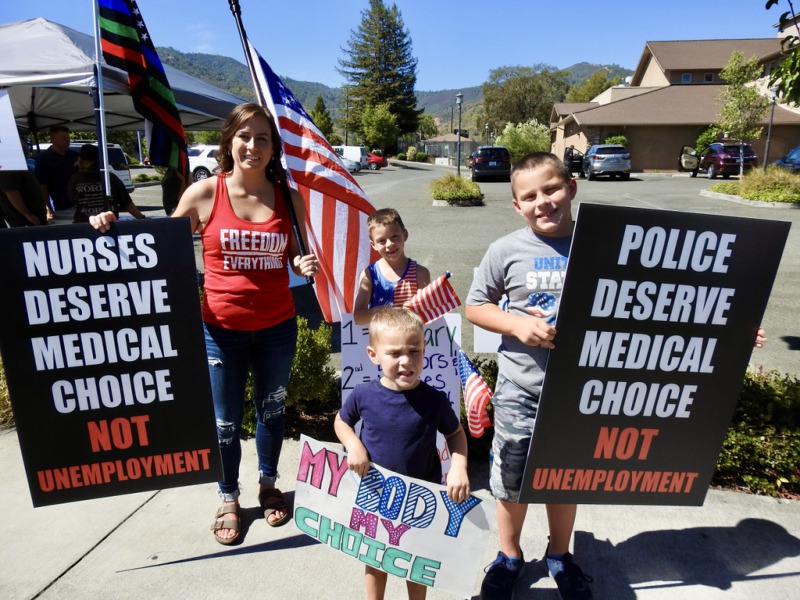 Protesters gathered in Ukiah yesterday 