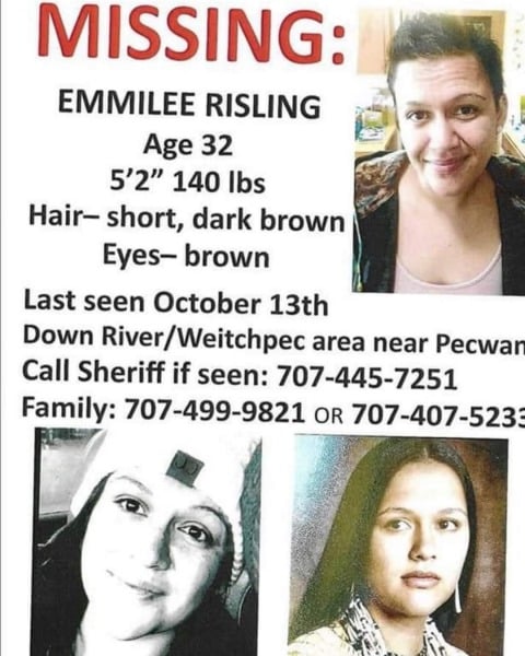 Emmilee Risling was last seen Monday October 11th, and a missing persons report has been filed with the Humboldt County Sheriff’s Department according to family.