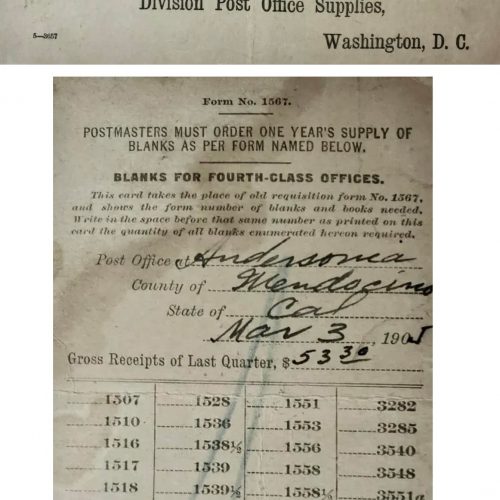 1905.Andersonia Post Office supply order.John McPherson.jpg