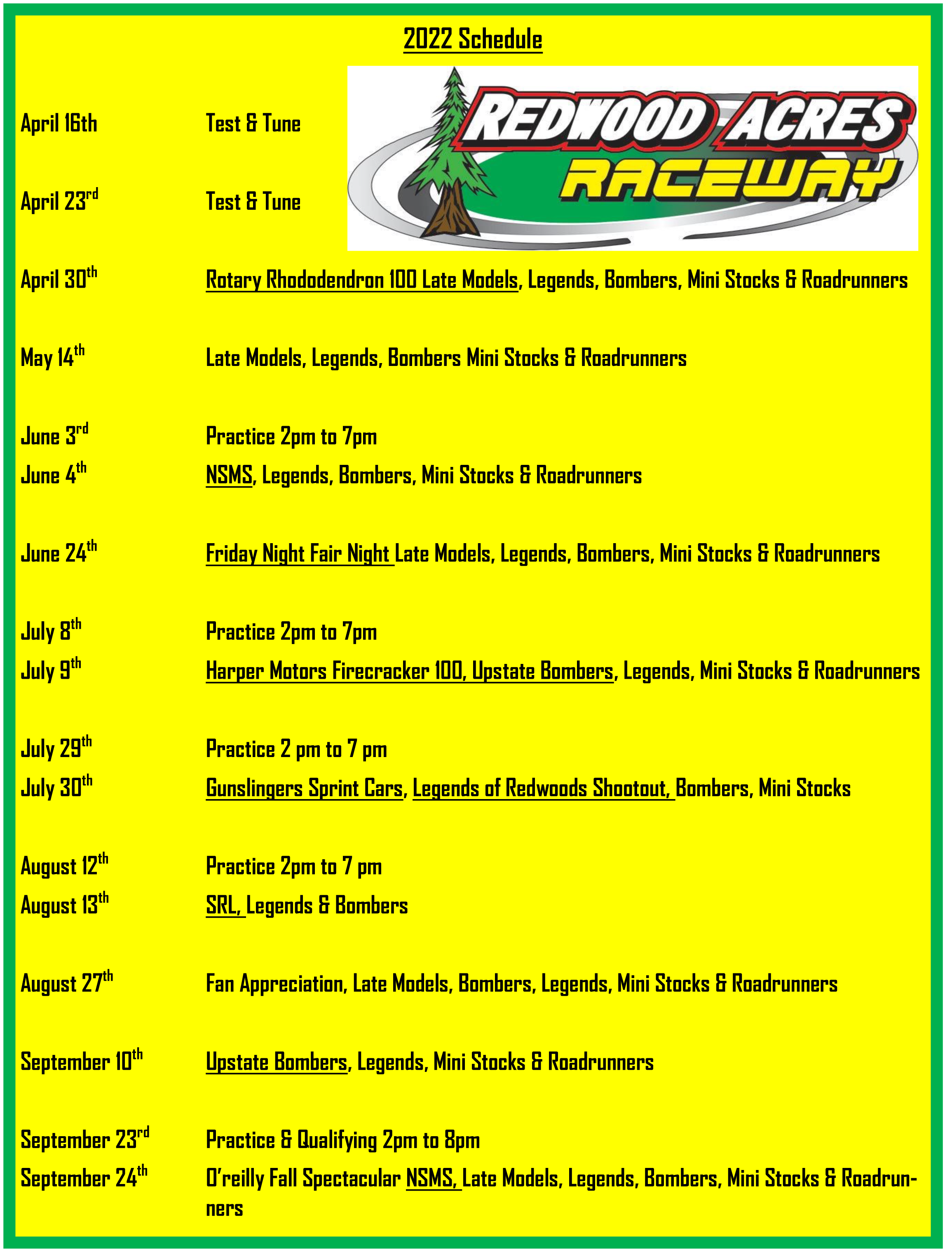 Redwood Acres Raceway Releases 2022 Schedule Redheaded Blackbelt