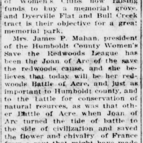 Mrs. James P Mahan Joan of Arc of the Redwoods_Humboldt Times 11Feb1925.jpg