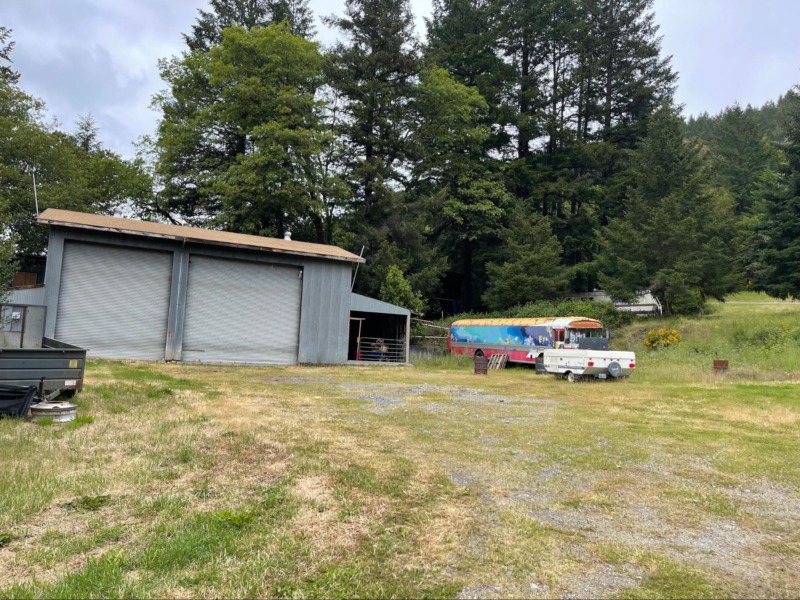 A shed and bus at one of Rhonda Olson’s properties