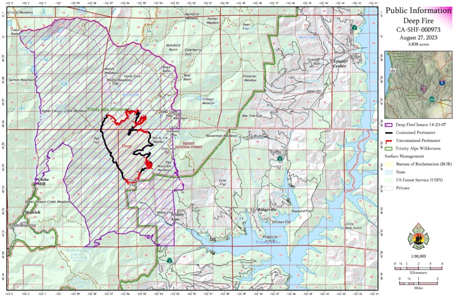 Deep Fire Near Trinity Lake Holding at Almost the Same Acreage as ...