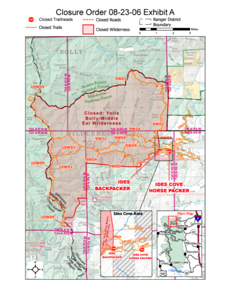 Portion of Yolla Bolly Middle Eel Wilderness Closed Due to Slide 1 Fire ...