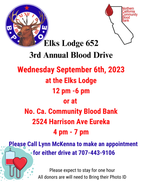 Eureka Elks Lodge Holding Third Annual Blood Drive on Wednesday ...