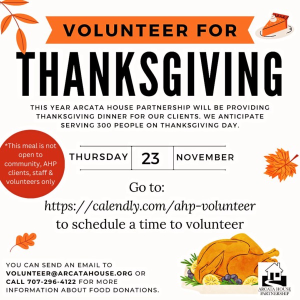 Arcata House Partnership Seeks Volunteers for Thanksgiving Redheaded