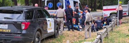 Emergency personnel working on the victim
