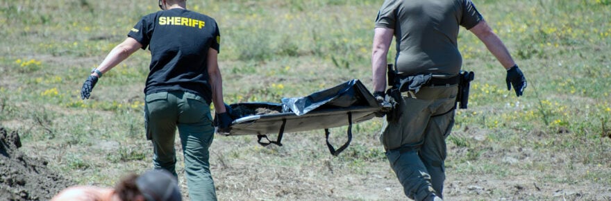 The remains of one of the animals recovered are carried away from the dig site.