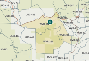 Screenshot of the protect.genasys.com map showing evacuation warning zones due to the Spring Fire.