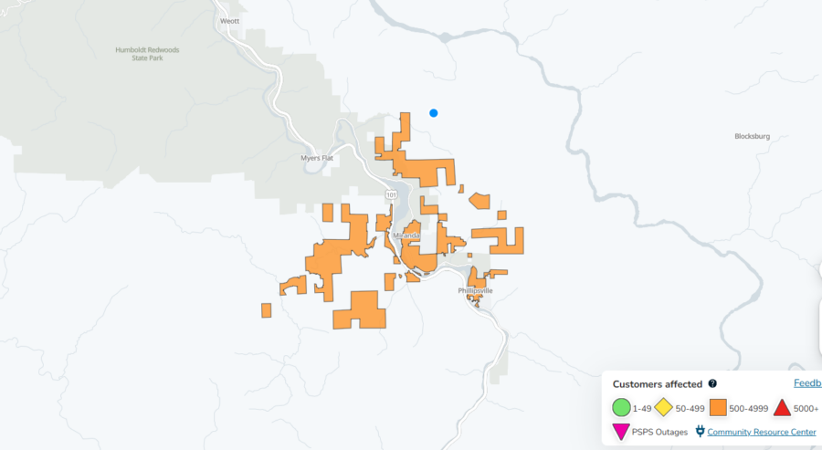 Screenshot of PG&E Outage map